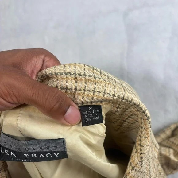 VTG Linda Allard Ellen Tracy Petite Tweed Plaid Silk Suit Jacket Blazer Womens 8 - Picture 5 of 9